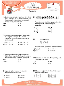 ilkokul 1. Sınıf Genel Tekrar Testleri 